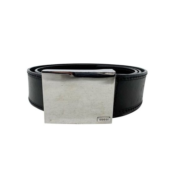 Gucci Mens Black leather belt silver plaque buckle size 90/36 100% authentic - Picture 9 of 9